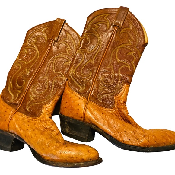 Tony Lama Other - Tony Lama Vintage Ostrich/Leather 2 tone brown Western Cowboy Boots Size 8